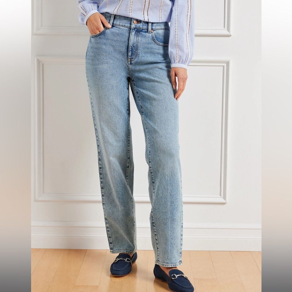 TALBOTS HIGH WAIST RELAXED JEANS - LISBON WASH size 12P 12 petite straight leg